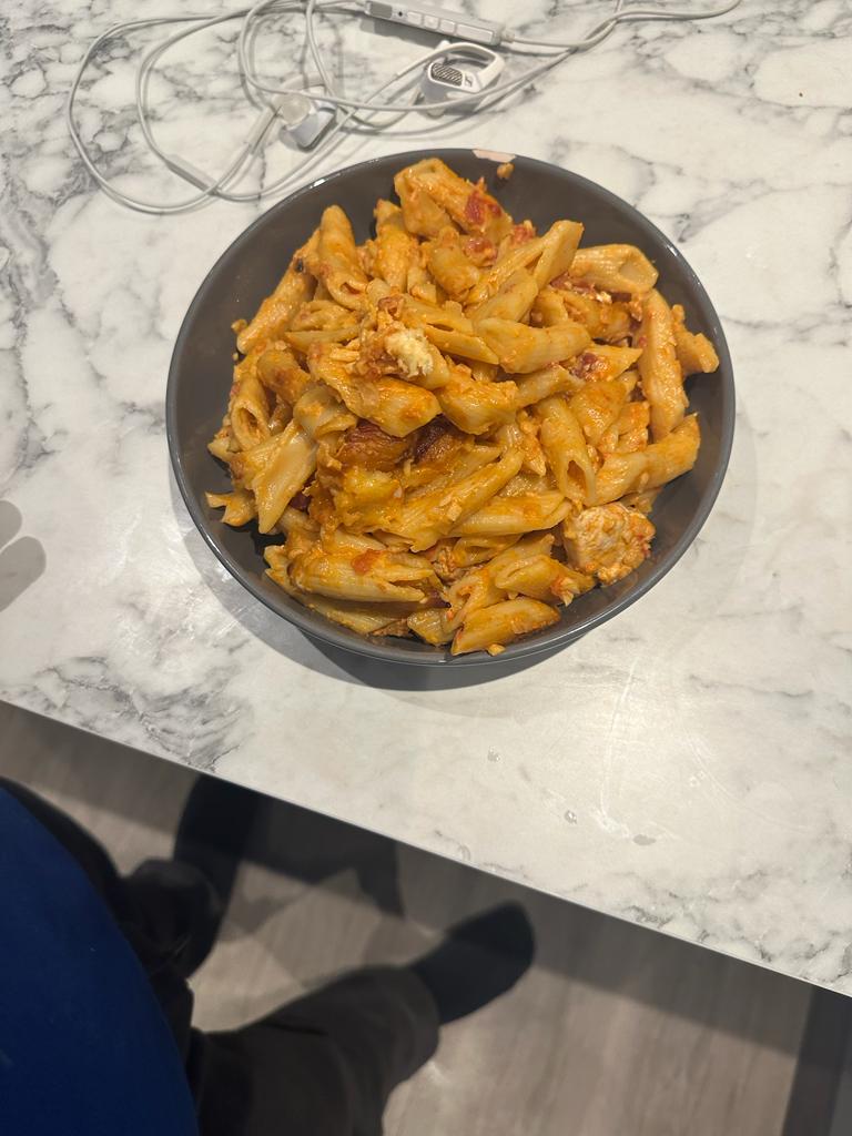 Ben's cheesy Chicken pasta served on a plate